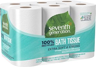 Seventh Generation 100% Recycled 2-Ply Toilet Paper, Chlorine-Free Bath Tissue, Septic-Safe, 12 Rolls Eco-Friendly