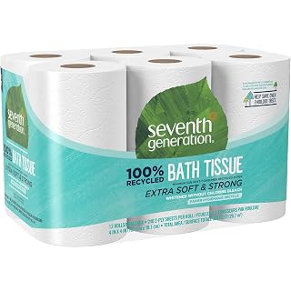 Seventh Generation Toilet Paper Recycled Bath Tissue 100% Recycled Paper 2-ply without Chlorine Bleach 12 Rolls - Amazon product rated Grade A