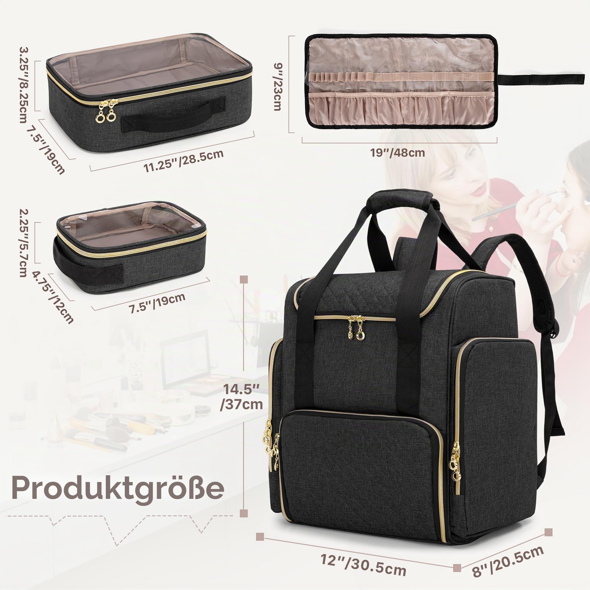 Luxja Kosmetikkoffer Rucksack, Make Up Tasche für Kometik