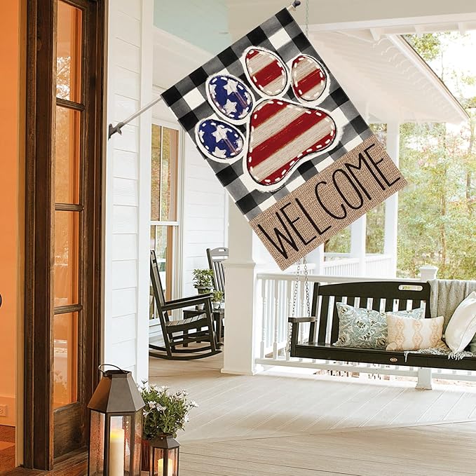 Bandera Americana con Huella de Pata Patriótica 28x40 Pulgadas, Doble Cara, Exterior miniatura 4