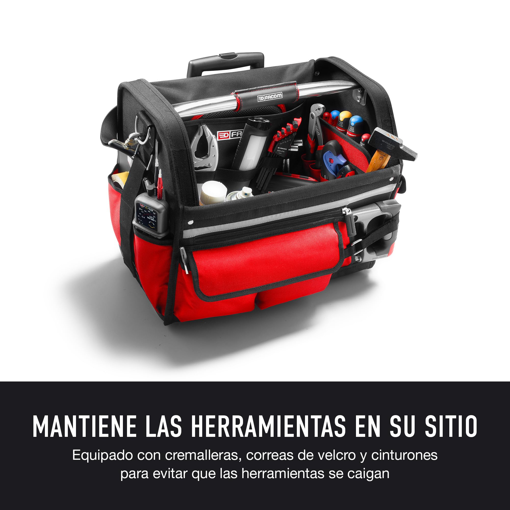 FACOM - Bolsa Portaherramientas Téxtil con Ruedas PROBAG, Compacta 14'', Organización Eficaz, 6 Bolsillos Externos, Acceso Inmediato, 33L de Capacidad, Ruedas de 90mm, Empuñadura Telescópica, BS.R20PB