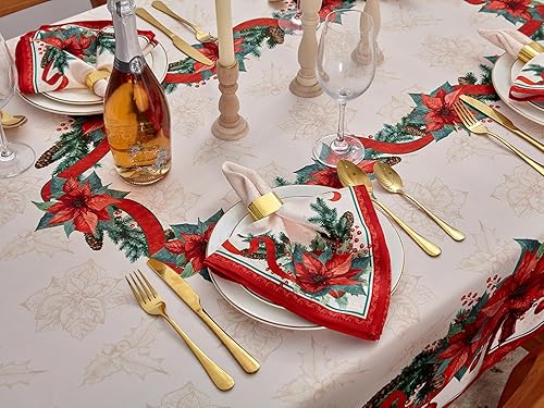 Miniatura 4 de YiHomer Mantel de Navidad de tela estampada con cinta de pascua, sin arrugas, para vacaciones de invierno, 52 x 52 pulgadas, cuadrado