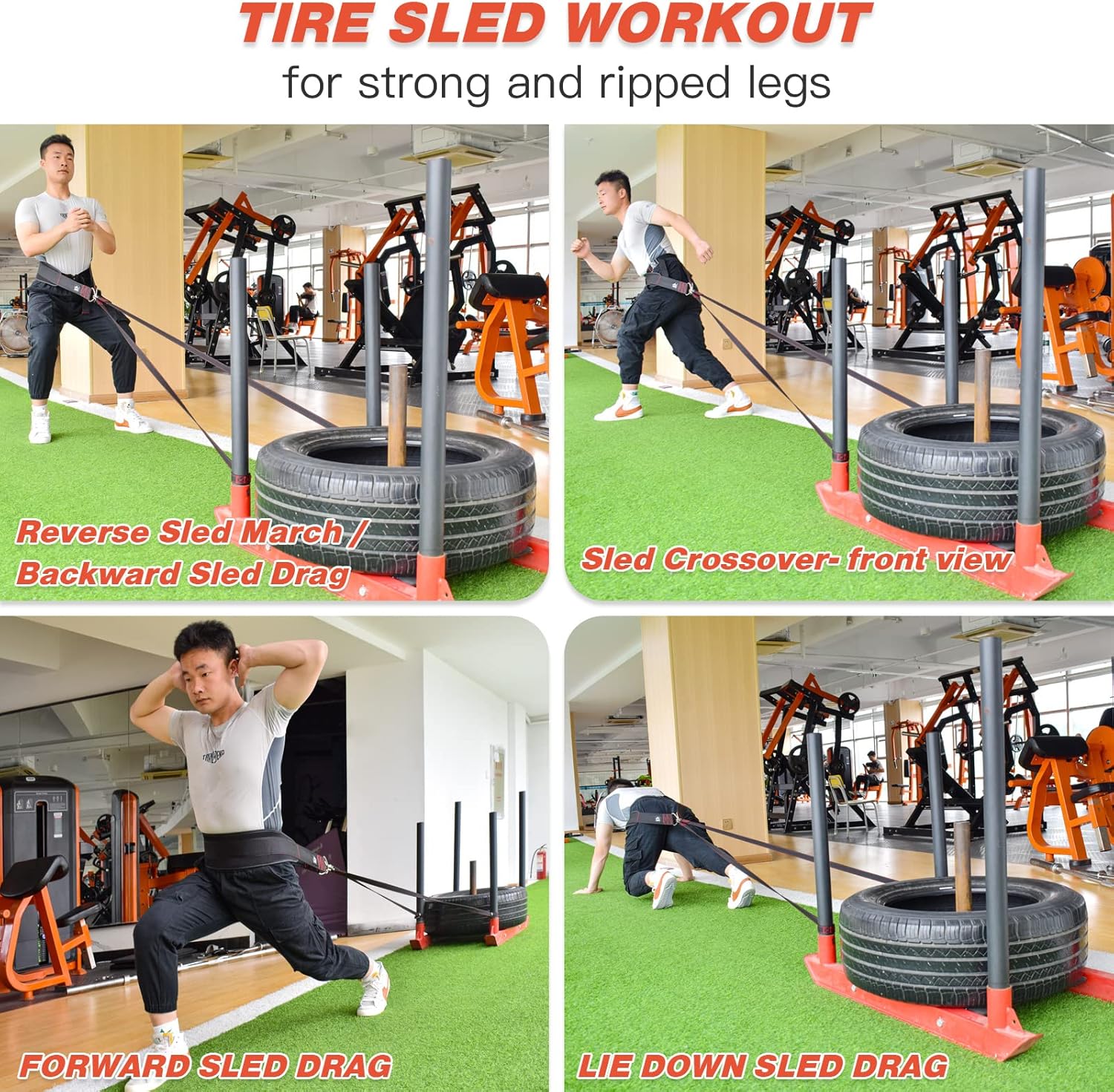 ATENTO Sled Pulling Belt, Adjustable Closure Sled Training Waist Belt,Weight Sled Pull Belt for Tire or Sled Pulling, Squat,Leg Muscles Strength Training, Agility, Resistance Training, Core Power Workout, Belt for Pulling with 2 Pulling Straps & 4 Hooks Included