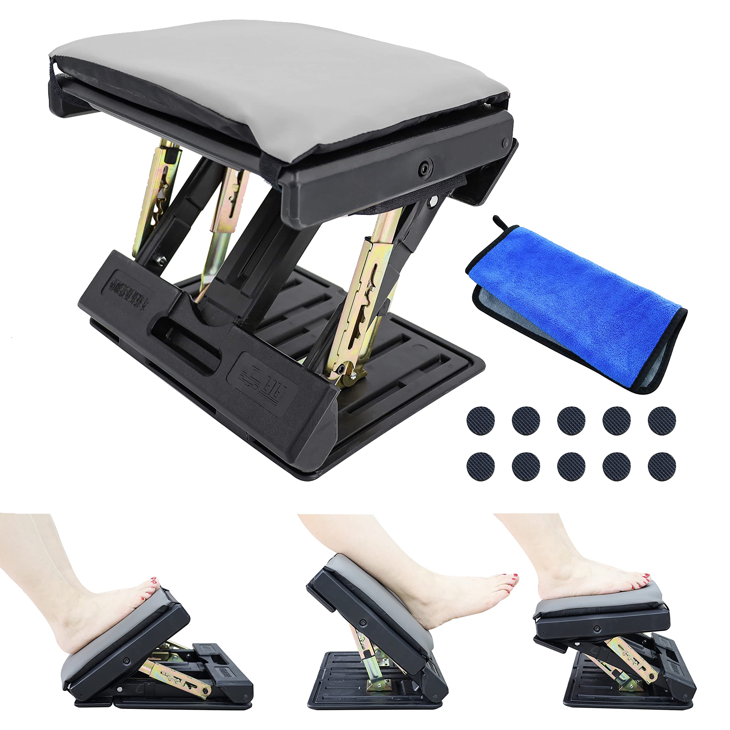Photo 1 of Adjustable Foot Rest for Under Desk at Work with 4 Height Levels, Under-Desk Footrest with Massage Surface, Foot Stool Under Desk for Office, Home, Maximum Load 120 Pounds (Gray)