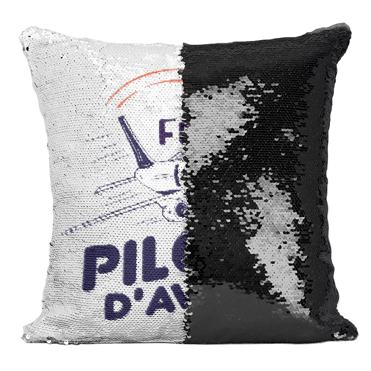 Coussin sequin noir futur pilote d'avion design ciel