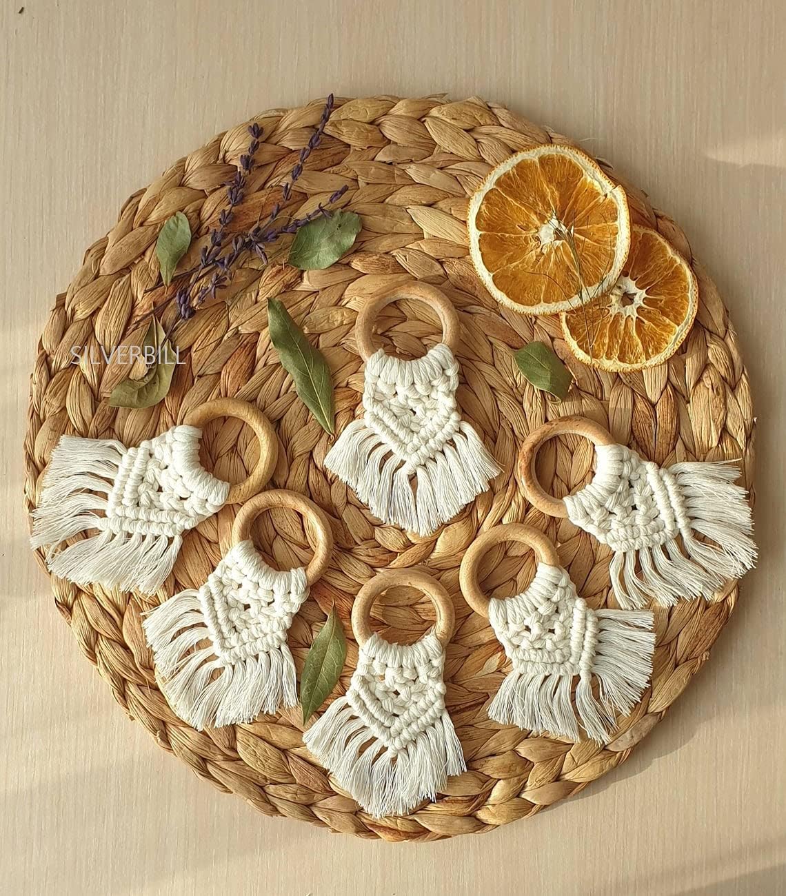 Napkin Rings Set of 6 Napkin Holder Cotton Macrame Table Setting Home Décor Wedding Decor (White)-image-27