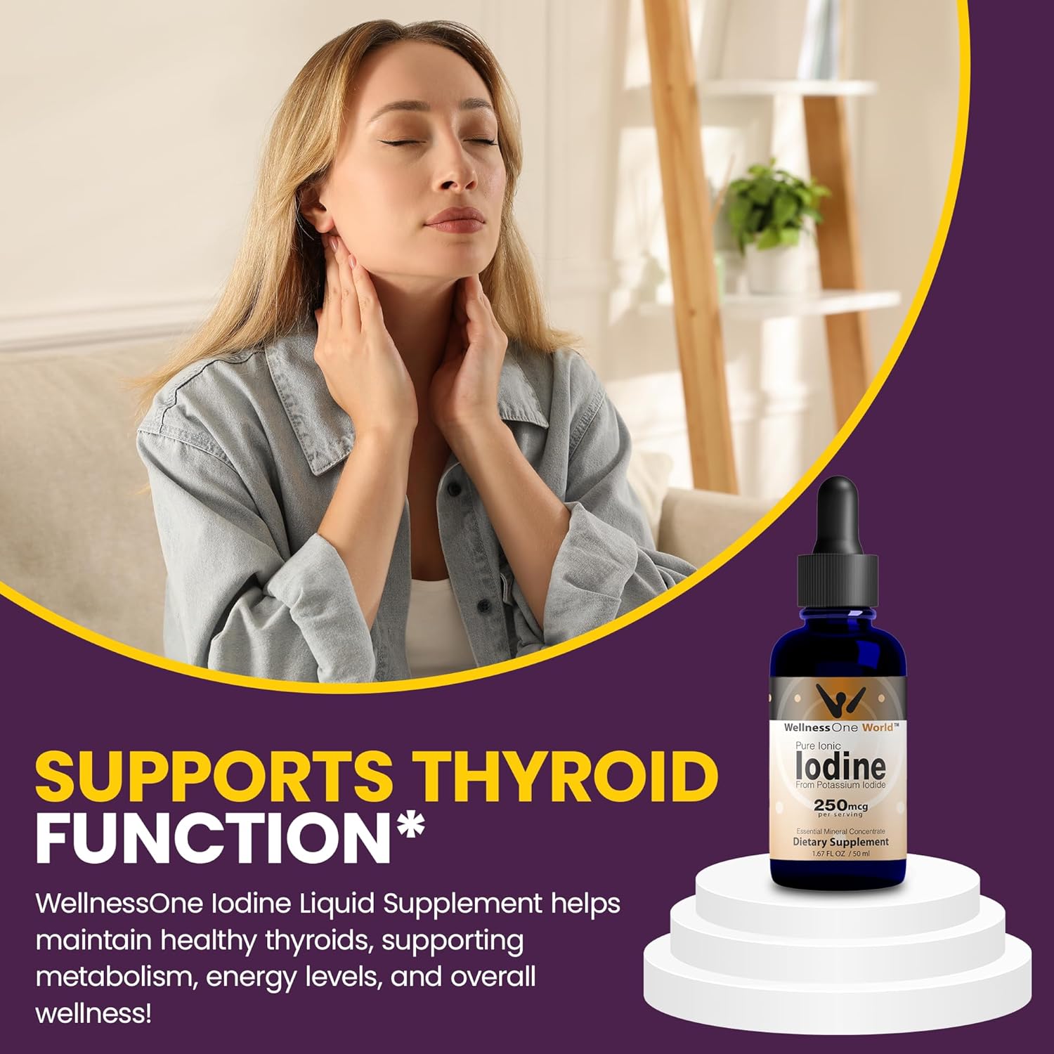 WellnessOne Iodine Drops for Thyroid Support - Fast Acting Liquid Iodine Supplement from Potassium Iodide - Great for Immunity & Cognition & Maximizes Iron Absorption - 1.67 fl oz - Image 7
