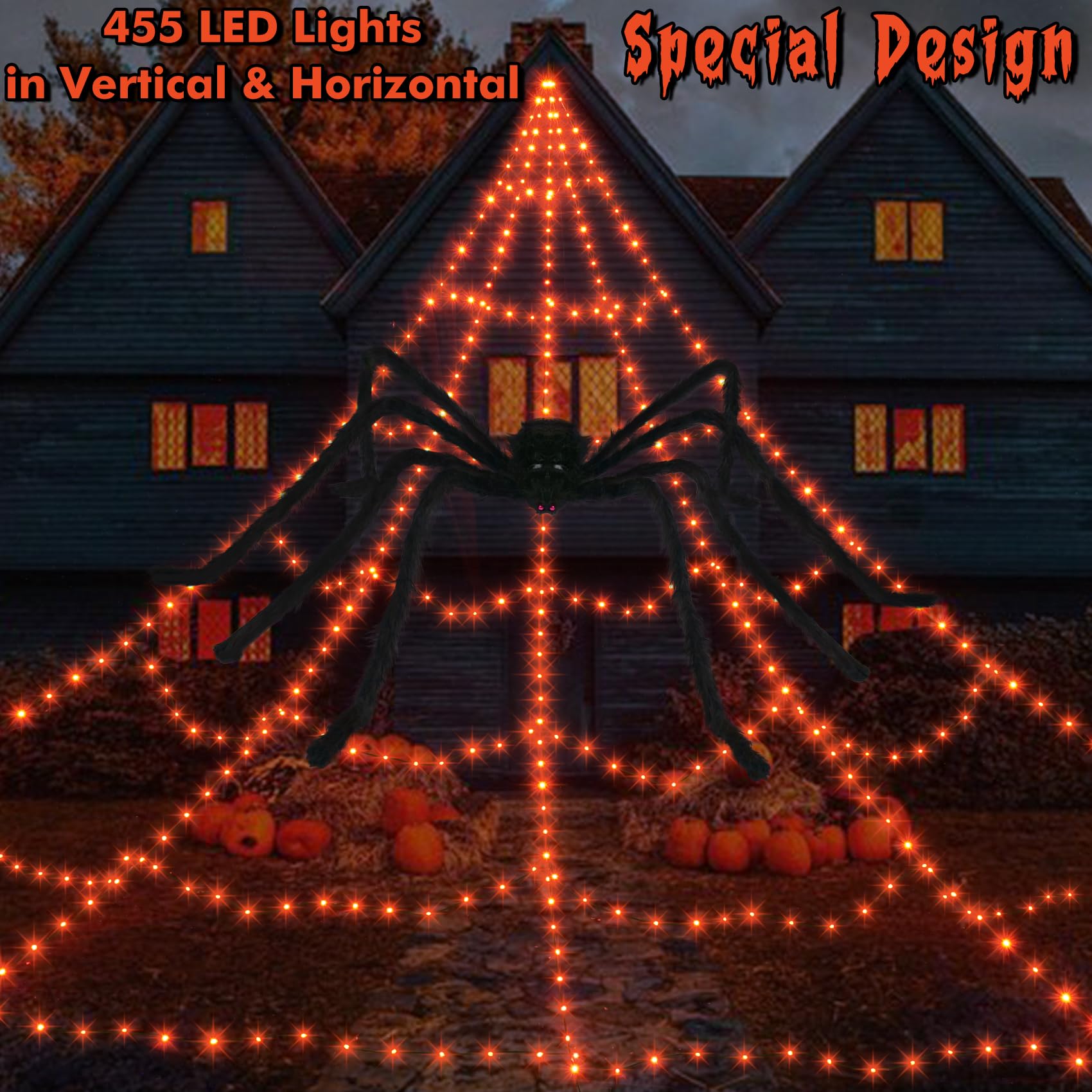 Toile D’araignée Halloween LED Géante - 150 Lumières, 8 Modes, Télécommande - 2
