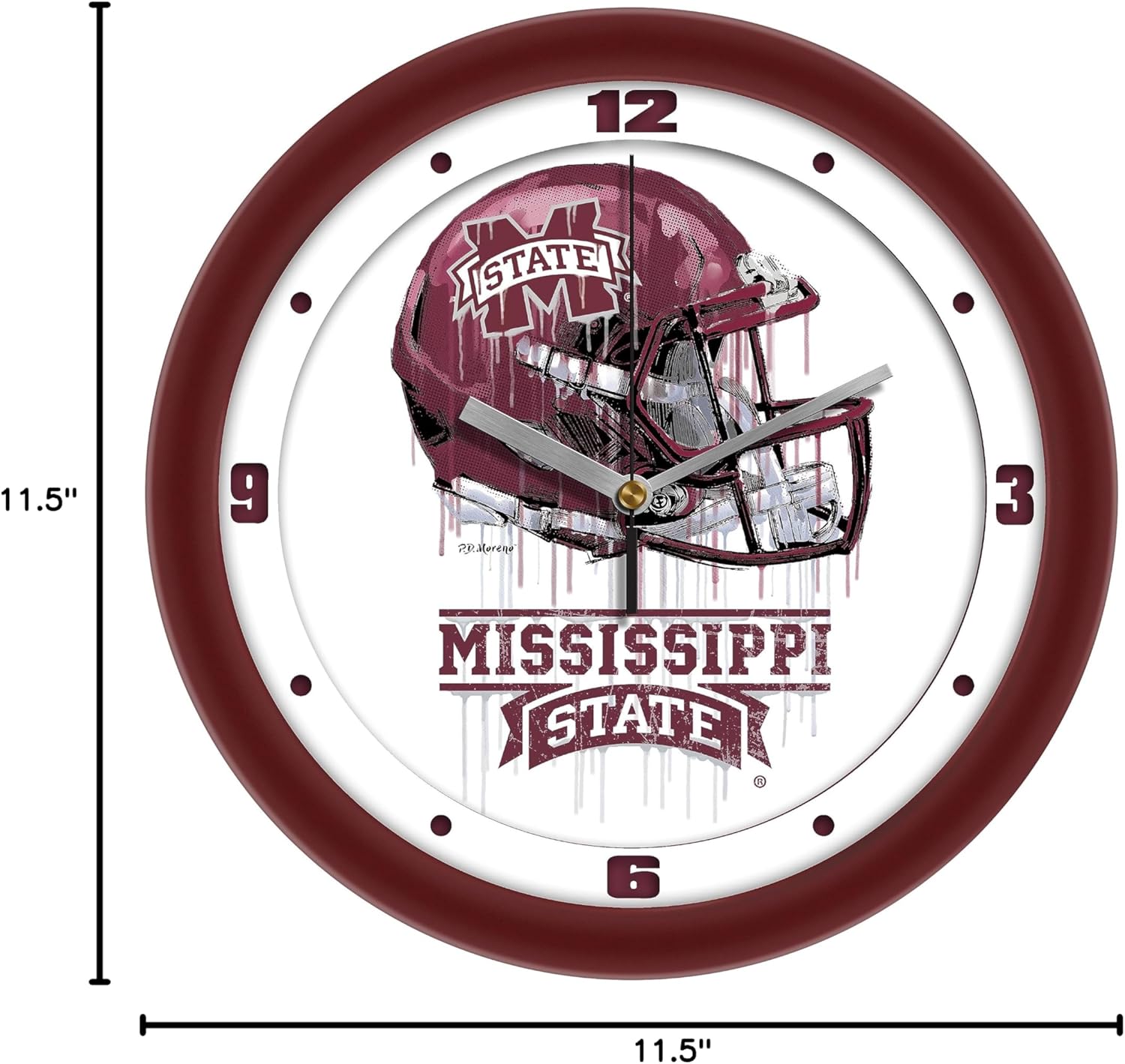 SunTime Mississippi State Bulldogs Drip Helmet Decorative Wall Clock, Silent Non-Ticking Sports Team Wall Clock for Living Room Decor, Bedroom, Fan Cave, 11.5"