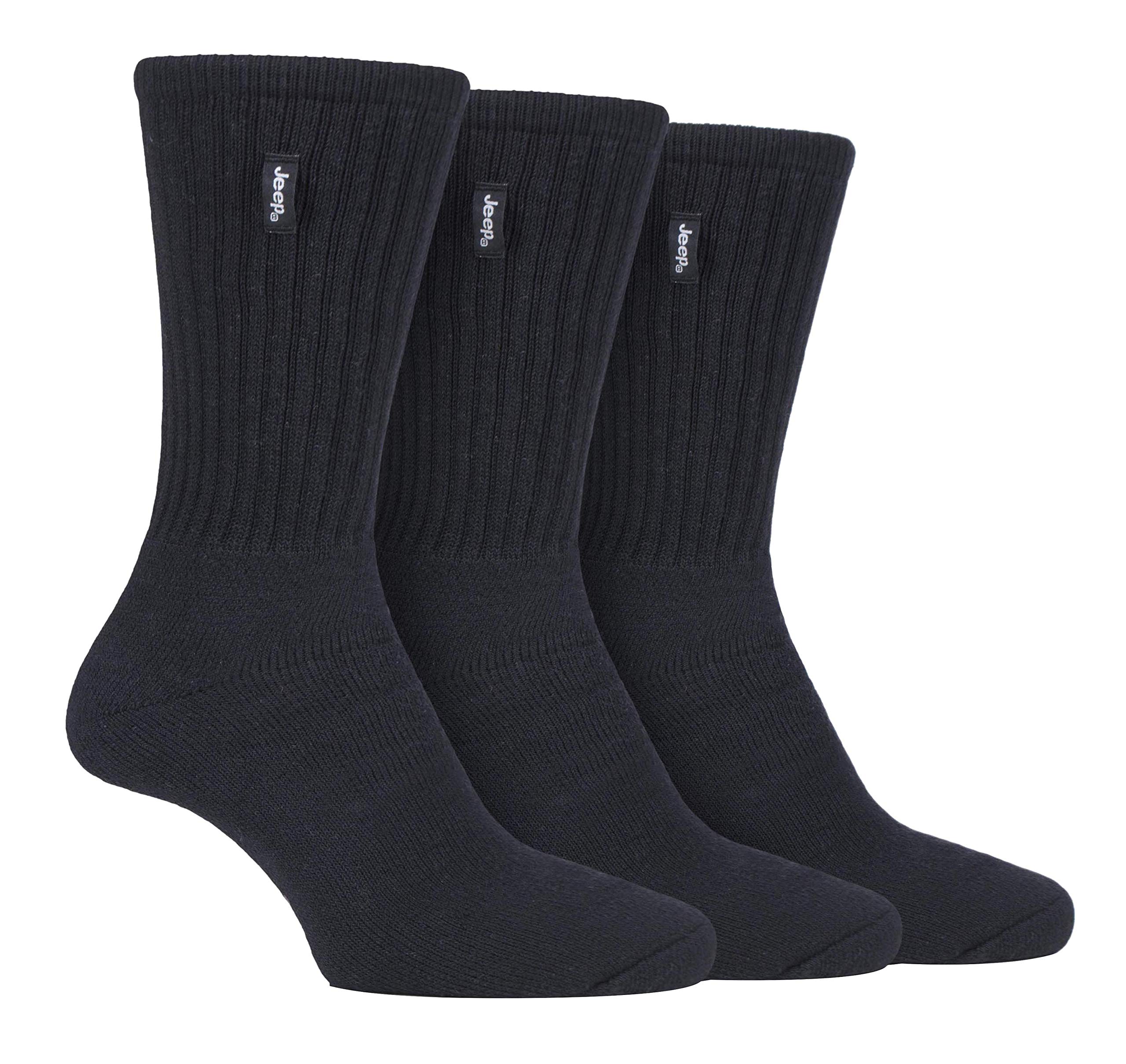 Jeep Men's Black - 3 Pairs Vintage Cotton Cushioned Socks For Hiking Boots With Ribbed Leg (6-11, )