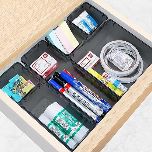 Miniatura 7 de StorMiracle Juego de 23 organizadores de cajones, 5 bandejas organizadoras de cajones de baño y cocina, contenedores de almacenamiento transparentes