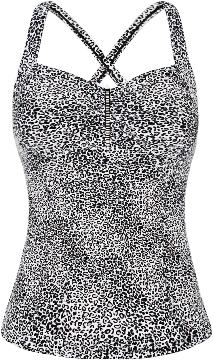 Hilor Women's Tankini Tops Shirred Tummy Control Swimsuits Cross Back Tankini Swimwear Tops