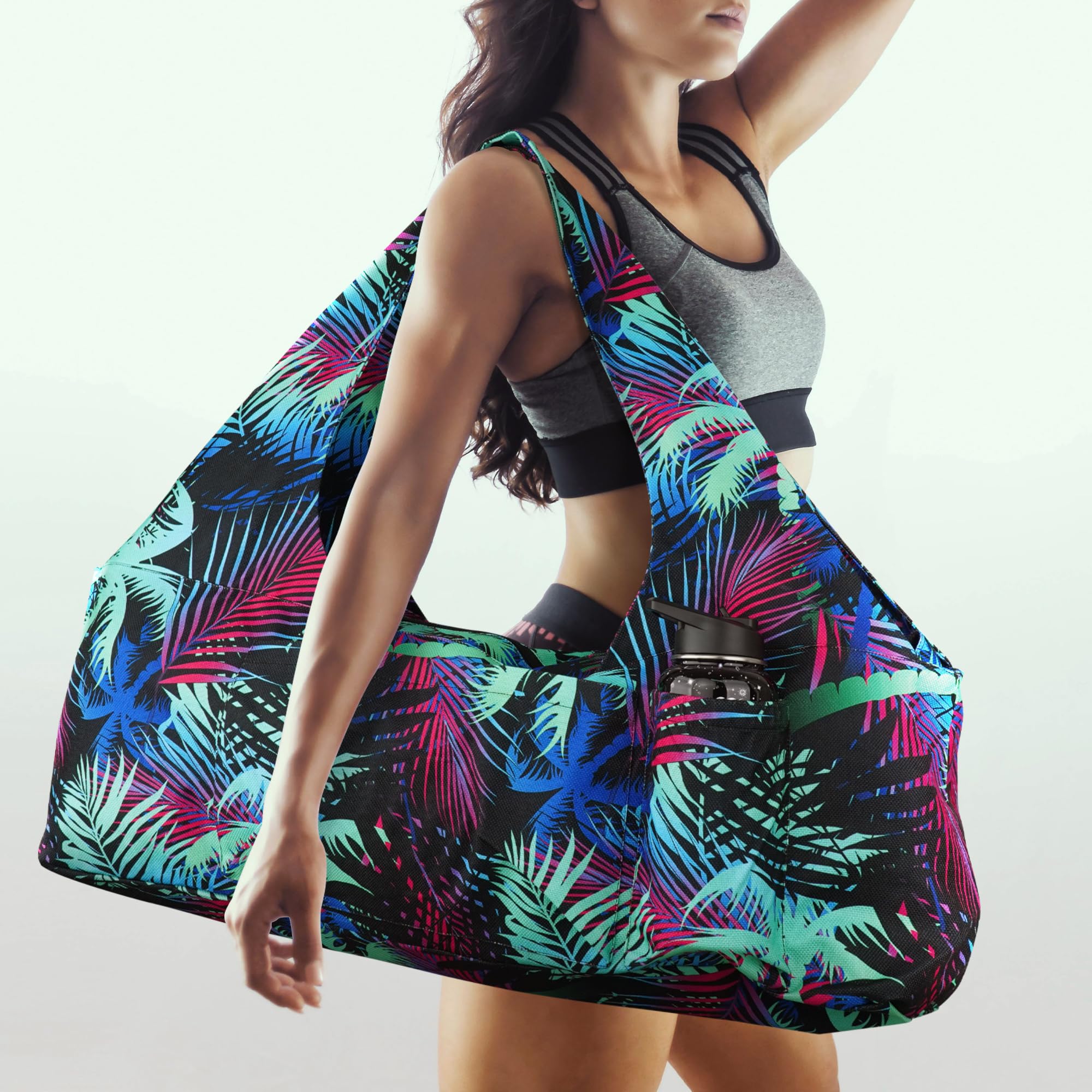 Bolsa grande para esterilla de yoga, bolsas y transportadores de yoga que se adapta a todas tus cosas, bolsa de yoga con correa para esterilla de yoga, bolsillos elásticos y bolsillos con