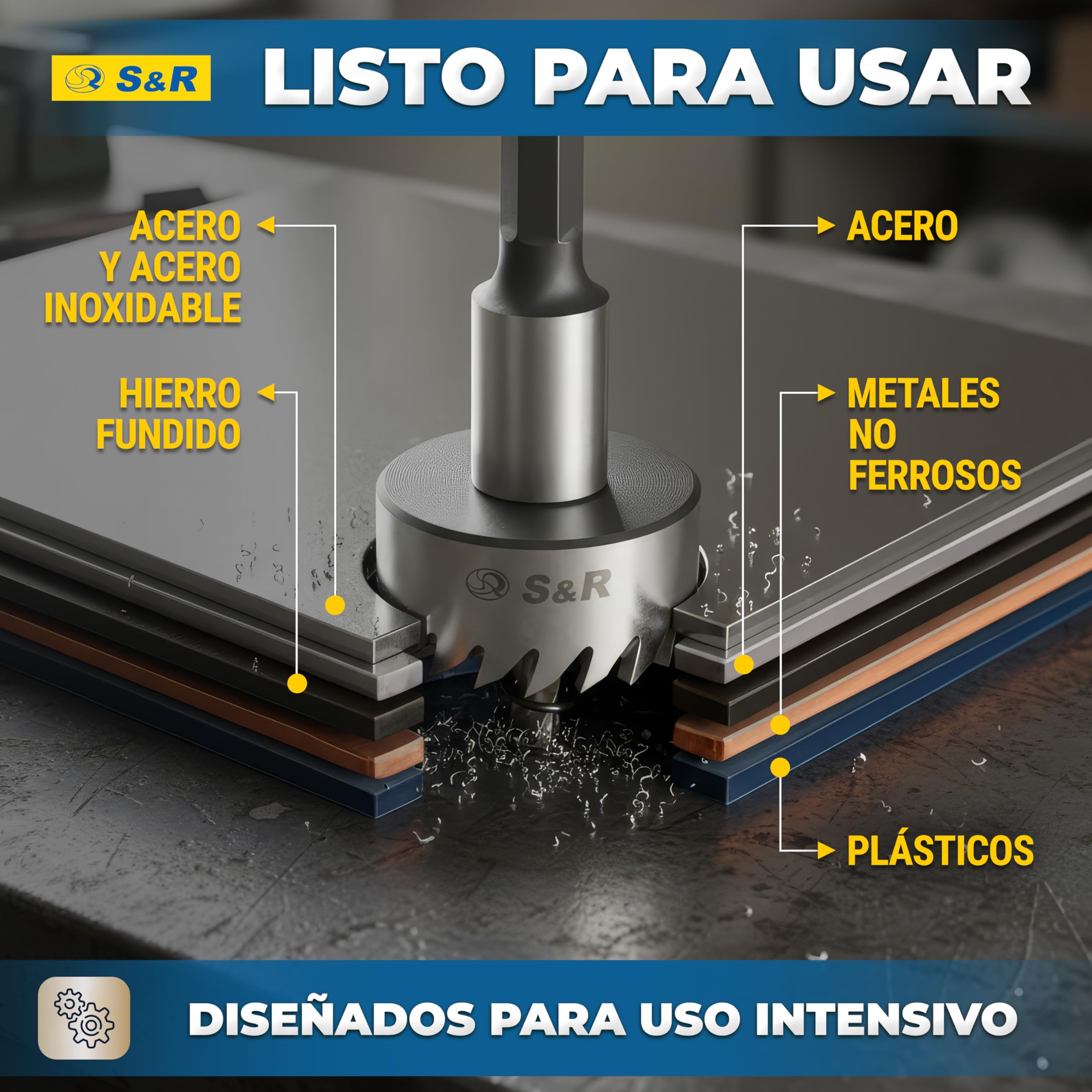 S&R Brocas Sierra Coronas Perforadora Metal. - Juego de 5 Fresas a Taza: 16 + 18,5 + 20 + 25 + 30 mm HSS Cobalto 5% - HRC 64-66