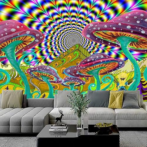 Tapiz Mycin Mushroom Mandala para colgar en la pared, bohemio, psicodélico, tapiz brujería Tapiz de tela A2, 51.2 x 59.1in
