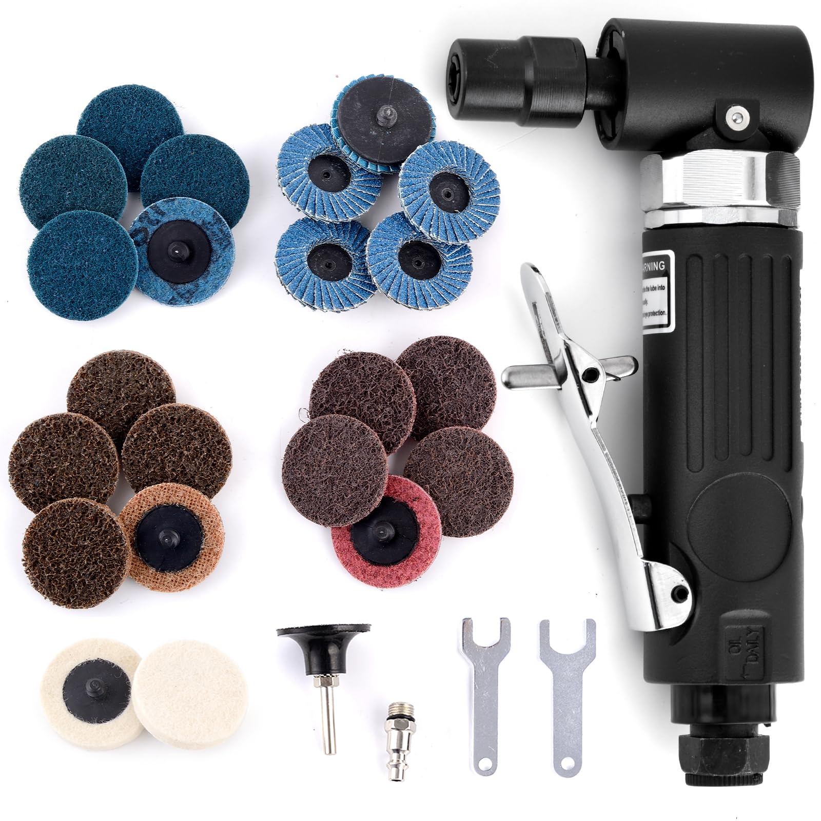 HYFN 22PCS Right Angle Air Die Grinder Set 1/4" 20,000 RPM, 90° Pneumatic Grinder Tool Kit for Metal Polishing - Professional for Woodworking &