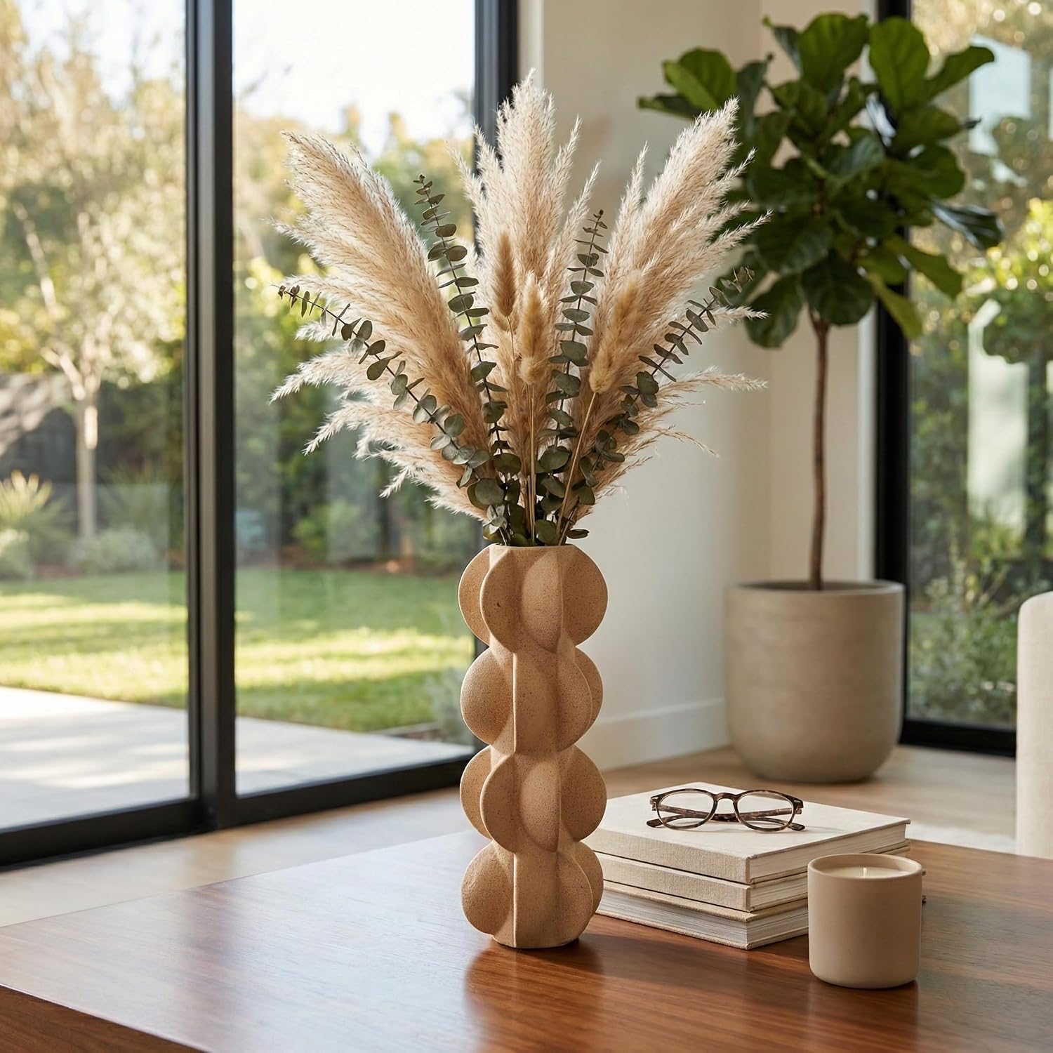 Decorative 3D Printed Vase for Living Room Decor - Modern Home Decor Accent for Bedroom Nightstand, Office Desk, and Side Table - Unique Flower Vase for Shelf Accent and House Decor - 14", Gray