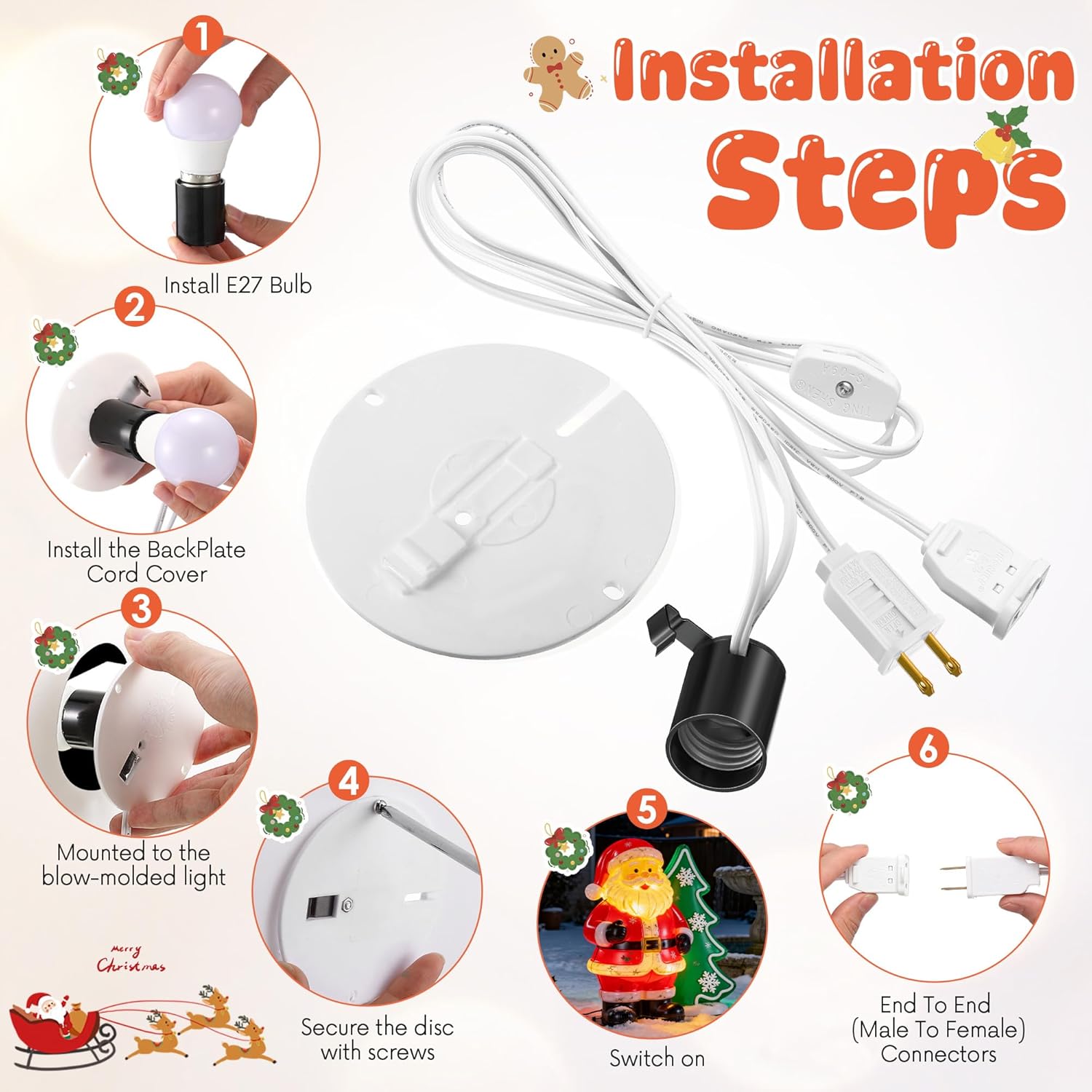 Meonum ブローモールド ライトキット 交換用 ネジ付き E27 E26 シングルライトコードキット スイッチヒューズプラグ付き