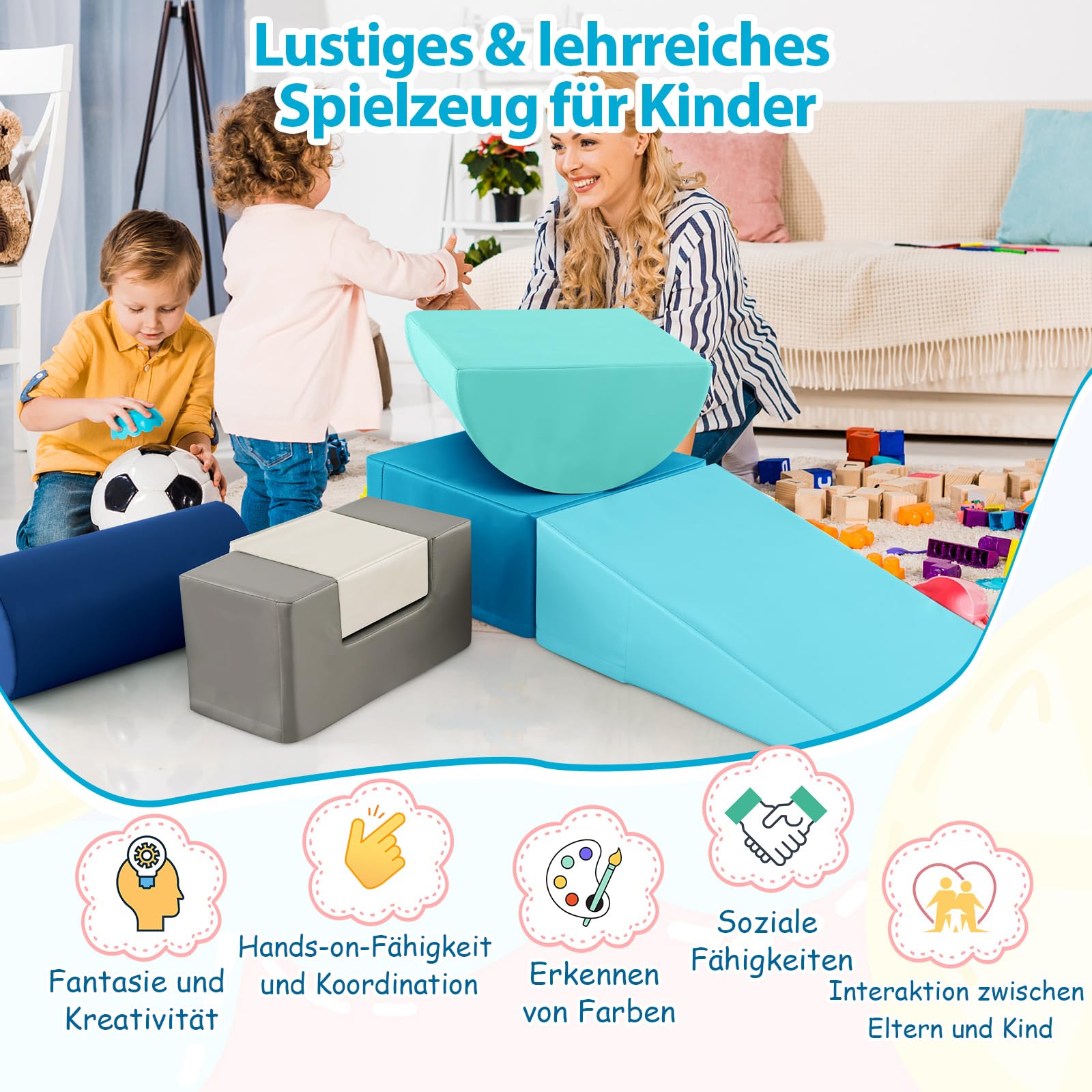 COSTWAY 6 szt. piankowych klocków budowlanych, gigantyczne klocki do zabawy i wspinaczki, miękkie klocki z pianki, duże klocki wielokolorowe, dla dzieci w wieku przedszkolnym, niemowląt i dzieci w