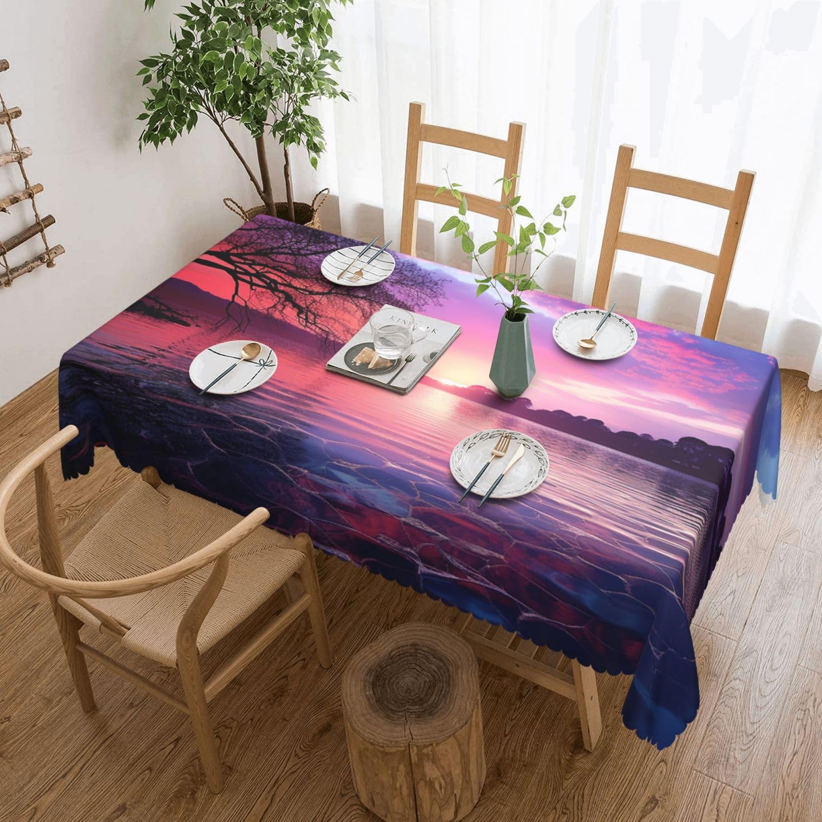 Nappe rectangulaire 137 x 183 cm style rustique motif coucher de soleil