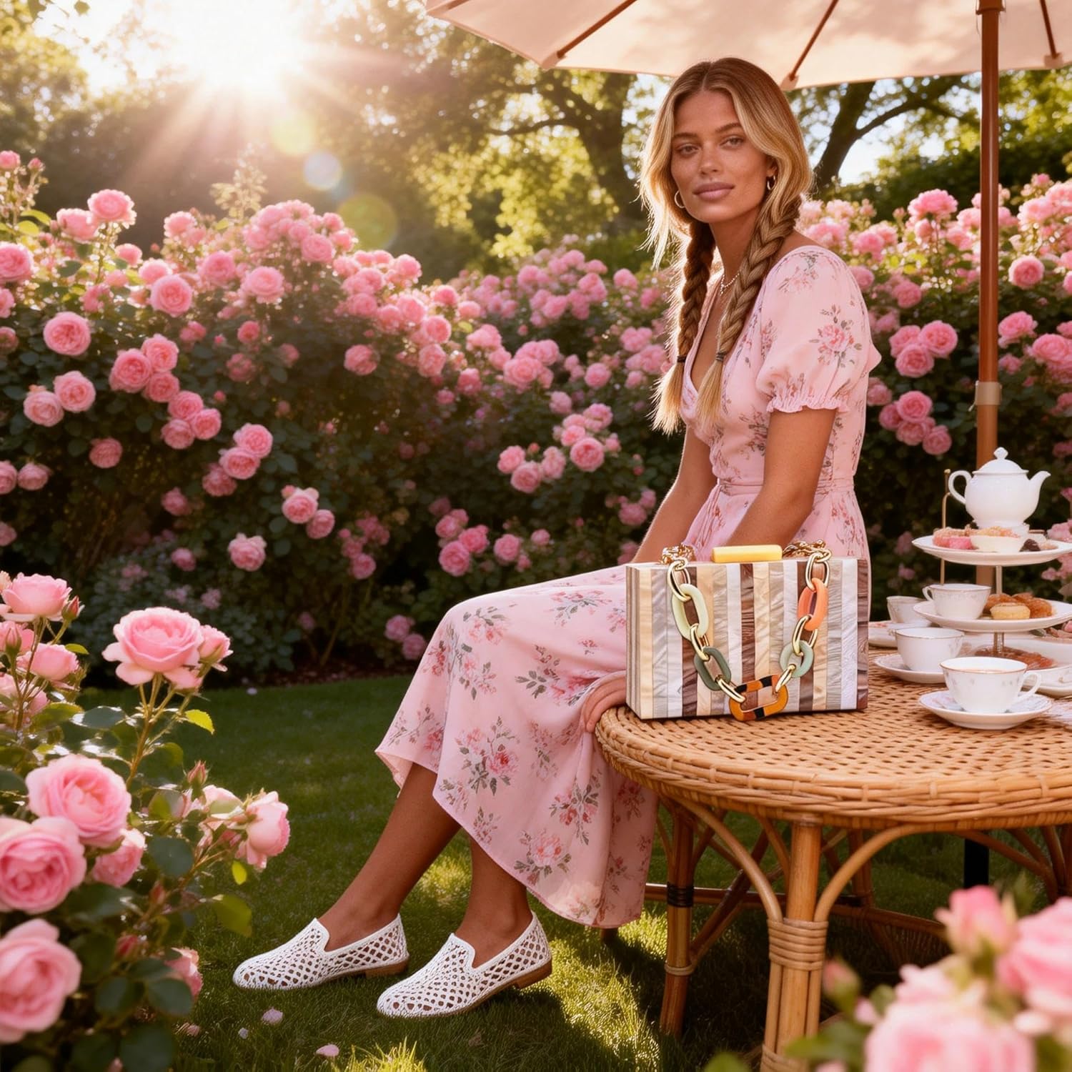 Acrylic Evening Bag, Clutch Purses for Women, Colorful Geometry Motifs Crossbody Bag for Wedding Party(Khaki) - Image 7