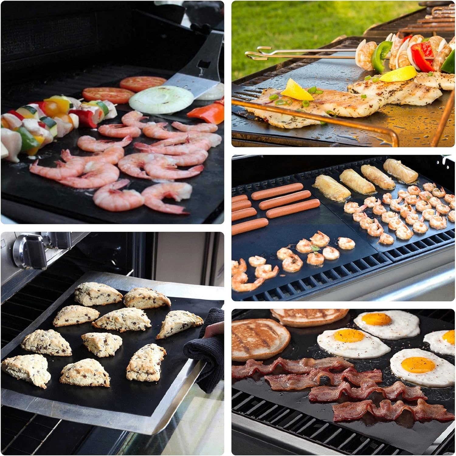 Tapis de Cuisson Barbecue Antiadhésif Lot de 5 Feuilles 40x60 cm Réutilisables Sans PFOA
