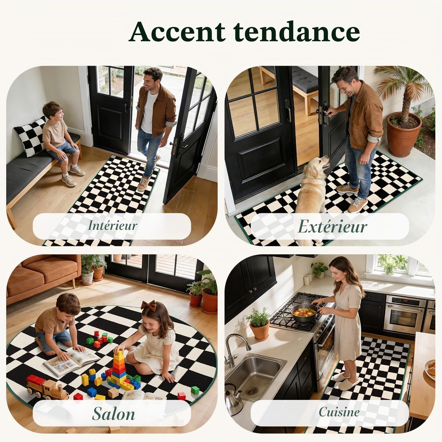 Biscpro Tapis à Carreaux Paillasson,Attrape-Poussière 80x120cm Tapis d'accueil pour Porte,Tapis d'intérieur antidérapant,Lavable et Absorbant,Tapis d'entrée à Profil Bas couloirs,buanderie(Noir)