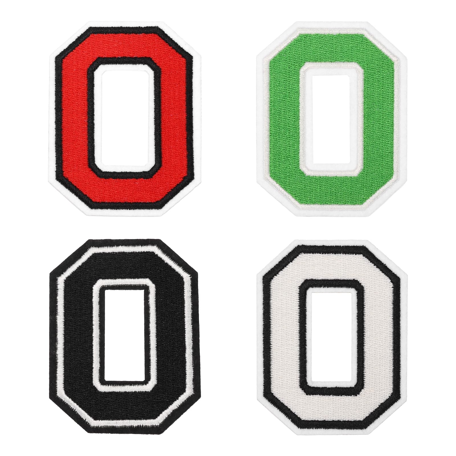 sourcing map 4 Pcs 3 Inch Iron-on Letters Patches, Letter O Embroidered Alphabet Appliques for Clothes Jacket Dress Hat Backpacks DIY Accessories, Green/Red/White/Black