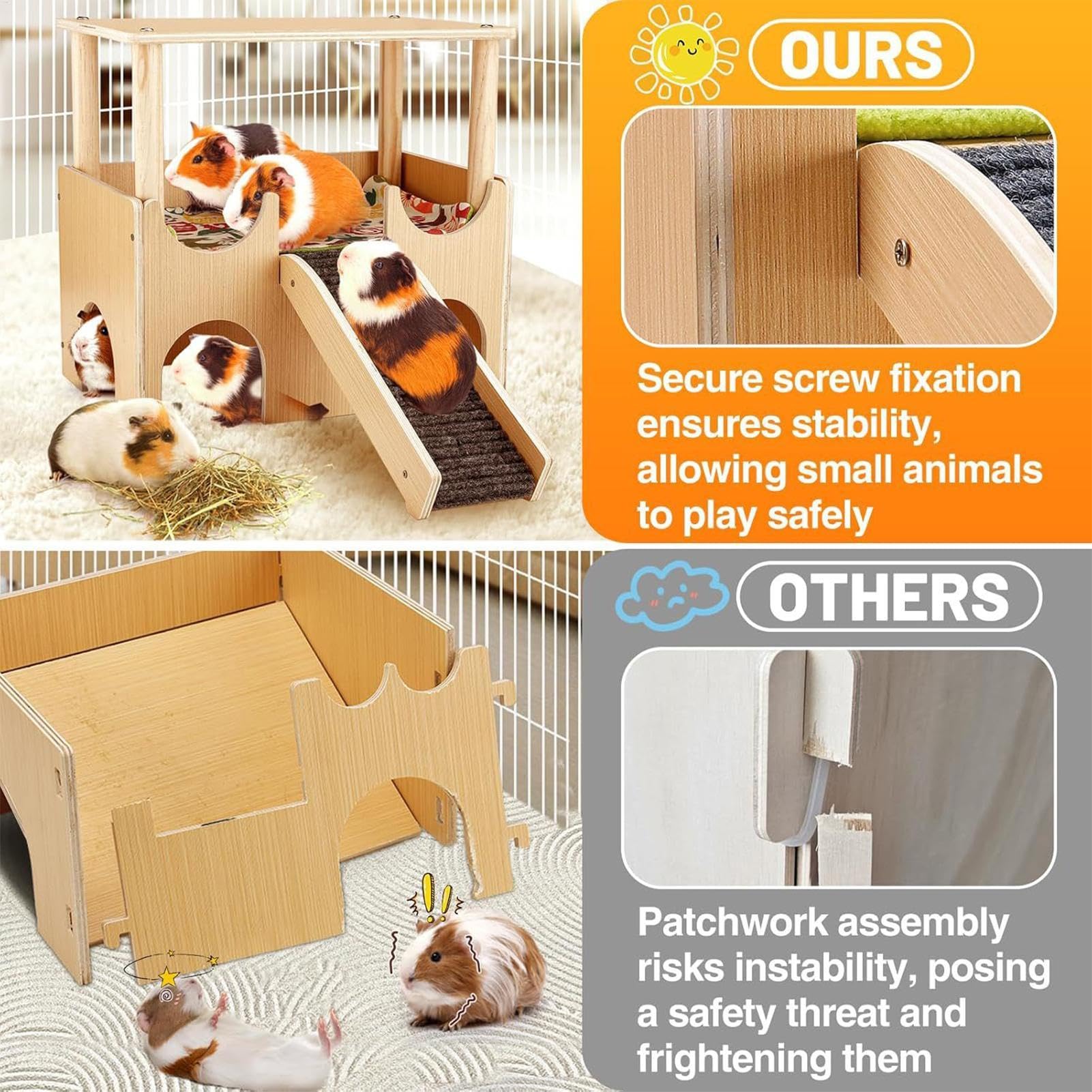 Hamsterhaus aus Holz, doppelschichtiger Spielplatz, Kleintierspielzeug mit Leiter, natürliches Lebensraum-Design, Chinchilla-Käfig-Zubehör für Kaninchen, Frettchen, Rennmäuse und mehr