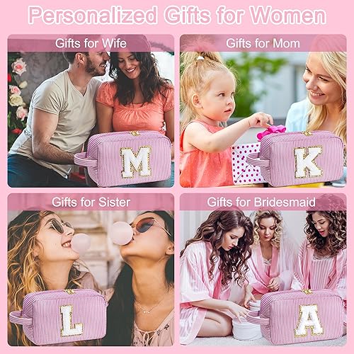 Miniatura 6 de YOOLIFE Bolsa de maquillaje rosa con iniciales grandes y bonitas, bolsa de maquillaje cosmética, idea de regalo personalizada para mujeres y