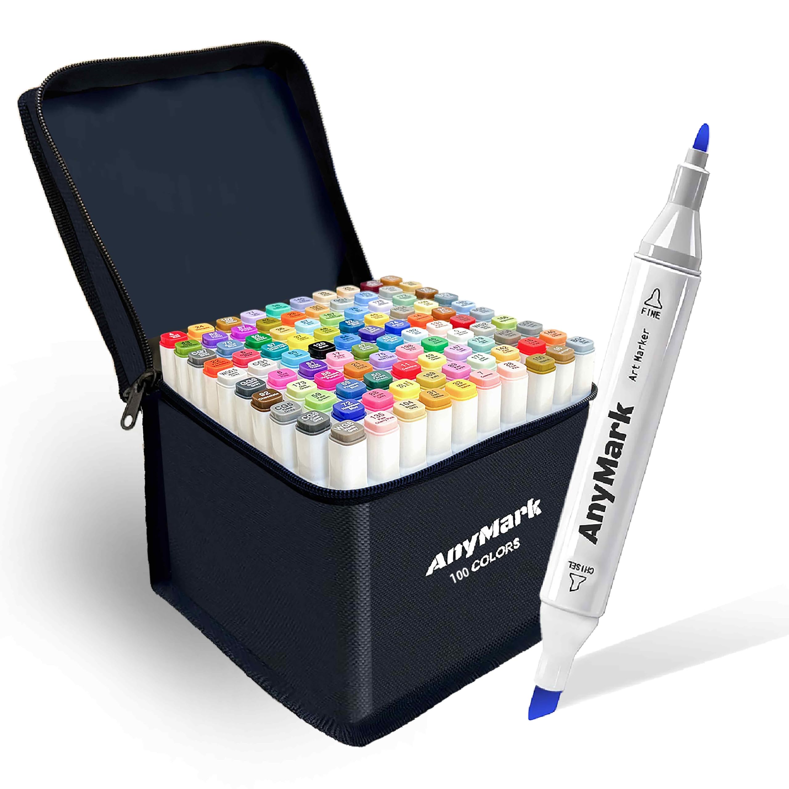 AnyMark Alcohol Markers 100 Colors Dual Tip Art Coloring Markers Set for Adult Book Drawing Sketching Painting Chisel