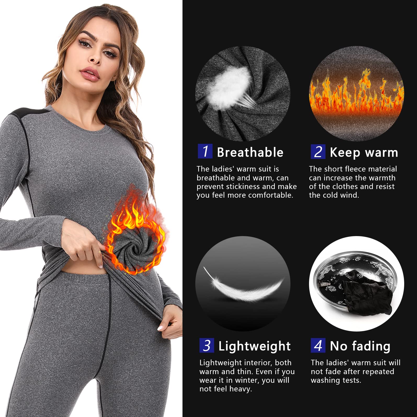Sykooria Ensemble Thermiques de Sport Femme sous-vêtements Chaud Ski Séchage Rapide Respirant Base Layer Set