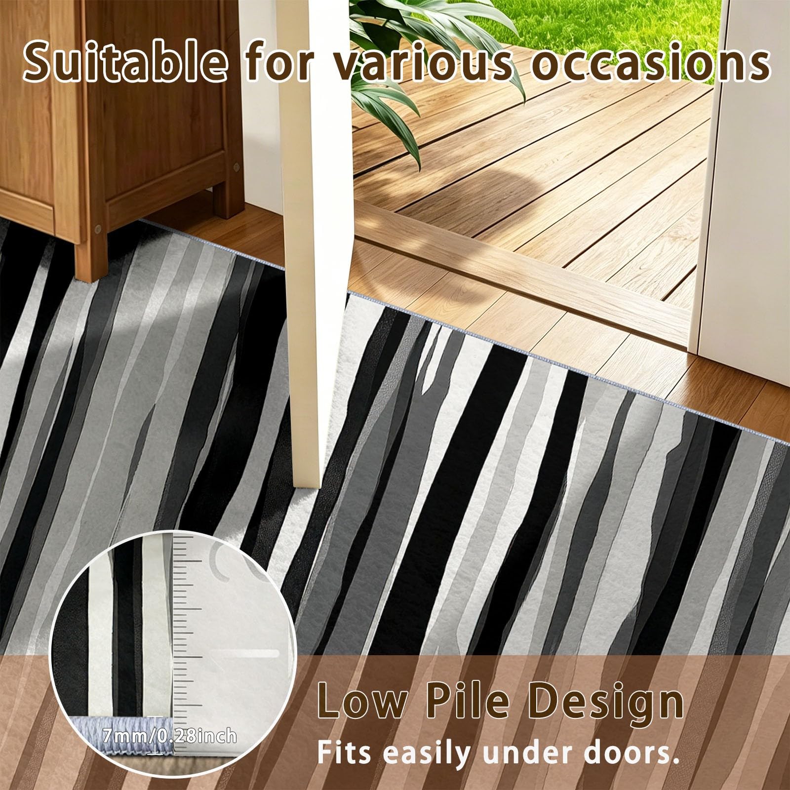 Générique Tapis de Salon 140 x 200 cm, Rayé Faible Poil Antidérapant avec Minimaliste Moderne Lignes Dégradé Imprimé Tapis Chambre pour la Chambre à Coucher, Le Bureau à Domicile, Noir Et Blanc