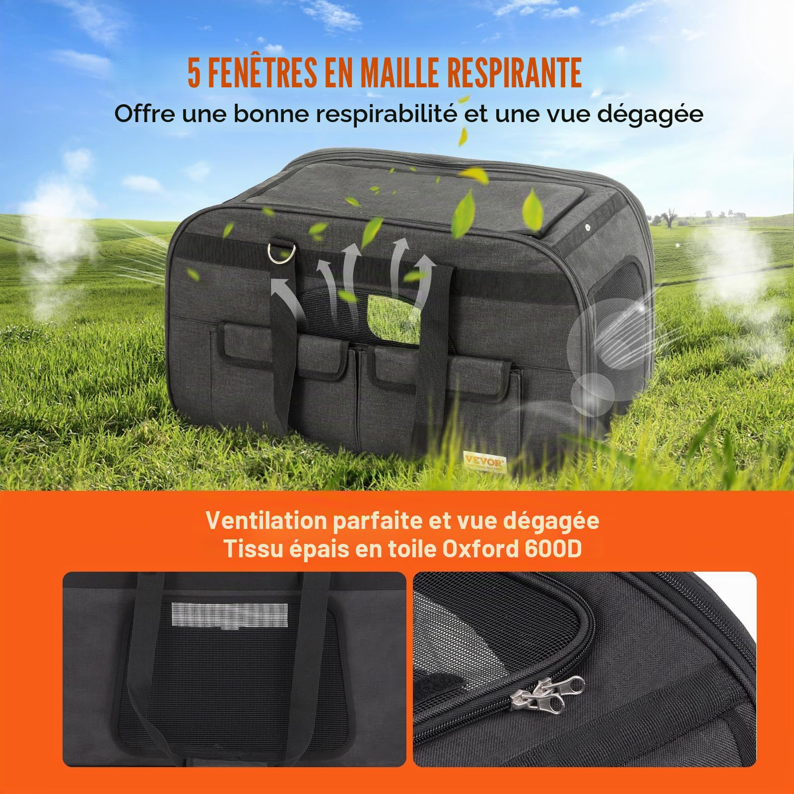 VEVOR Sac à Roulettes pour Chat Chien 15,8 kg Sac de Transport Chats Poignée Télescopique Bandoulière Gamelle Pliable Transporteur Roulant Fermeture Éclair Autobloquante pour Animaux de Compagnie Noir