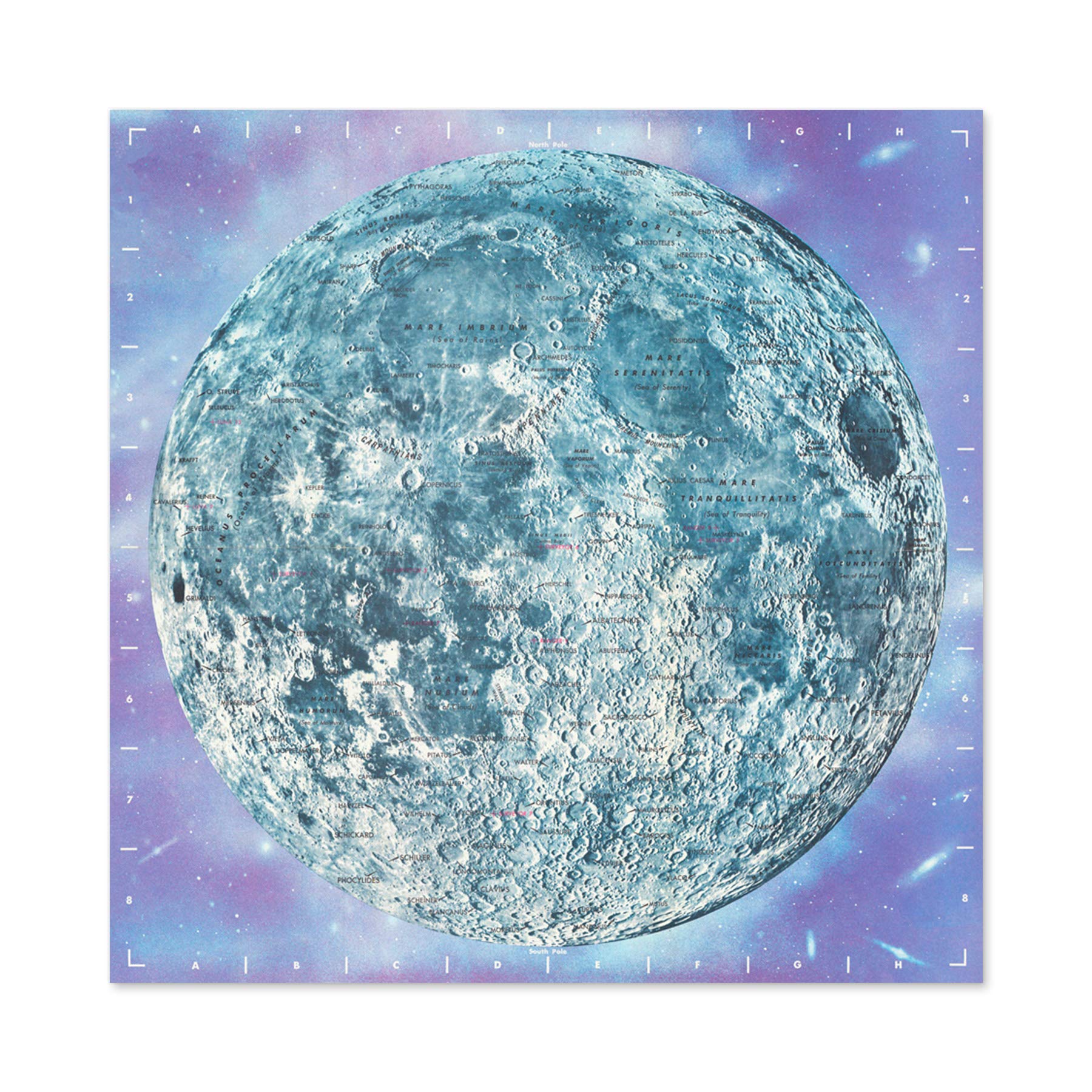 Artery8 Map Hammond 1966 Moon Chart Space Lunar Diagram Large Wall Art Poster Print Thick Paper 24X24 Inch