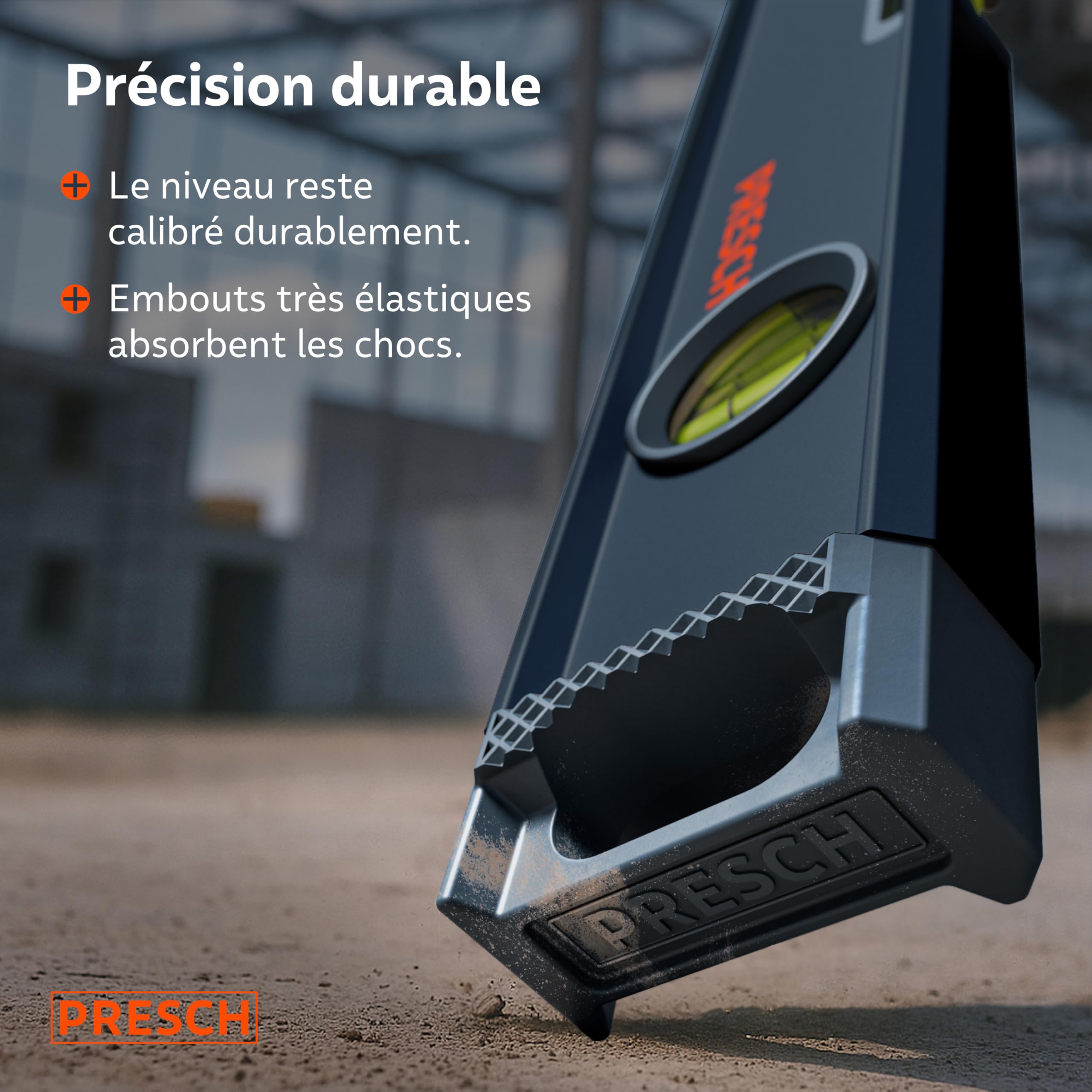 Presch Niveau à Bulle Magnétique 80cm - Fiole incassable avec pente 2% - Fenêtre de lecture verticale - Embouts antidérapants innovants - Surface de mesure précise
