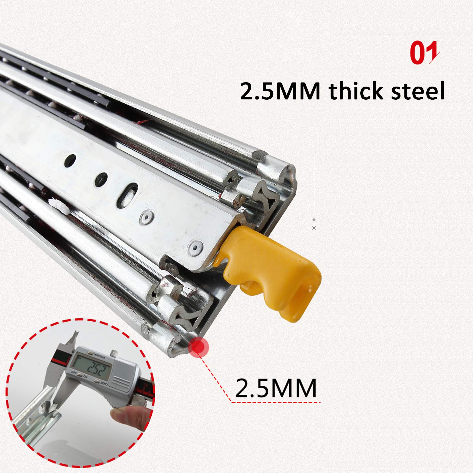1 Paar Heavy Duty 485 Lb Industrie/Haus/Schrank Schubladenführungen,3 Falten Vollauszug 76mm Breit Modifiziert Auto Schubladenschienen,mit Kugellager und Schloss (34in/86.36cm)