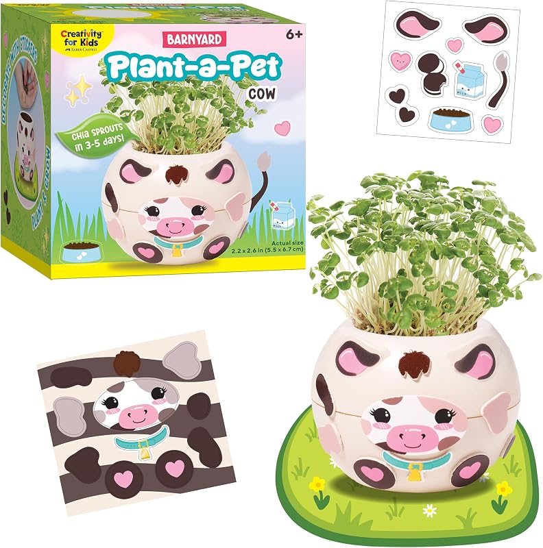 Creativity for Kids Plant-a-Pet Barnyard Pig Kit | Decorate, Plant & Grow Your Own Pet | Chia Seed Gardening Craft | Spring Crafts & Screen-Free Kids Activity (Ages 6+)