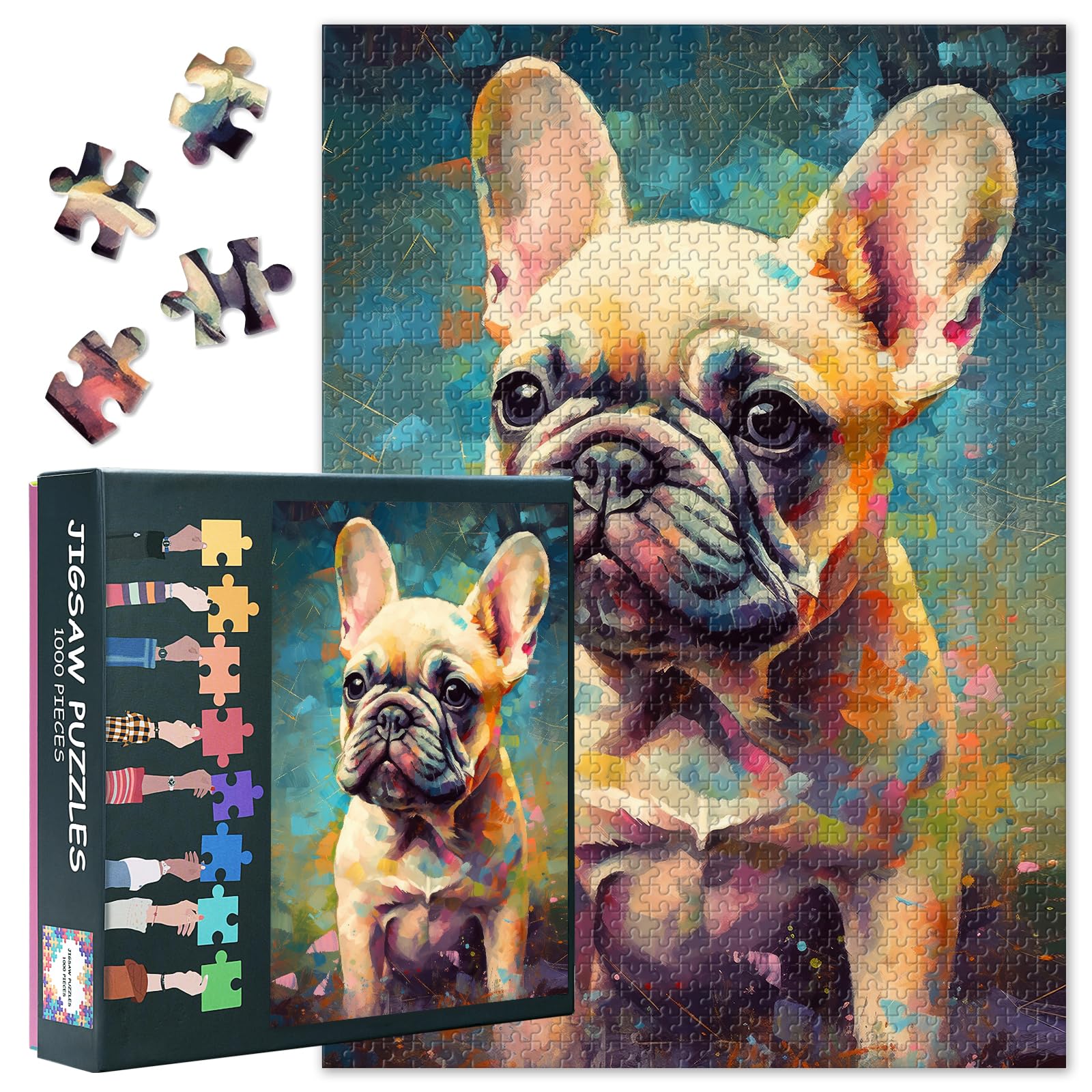 1000 Piece Jigsaw Puzzle for Adults French Bulldog Dog Portrait Premium Large Puzzle Games for Adults Family Fun Activity 27.5x19.7 Inch