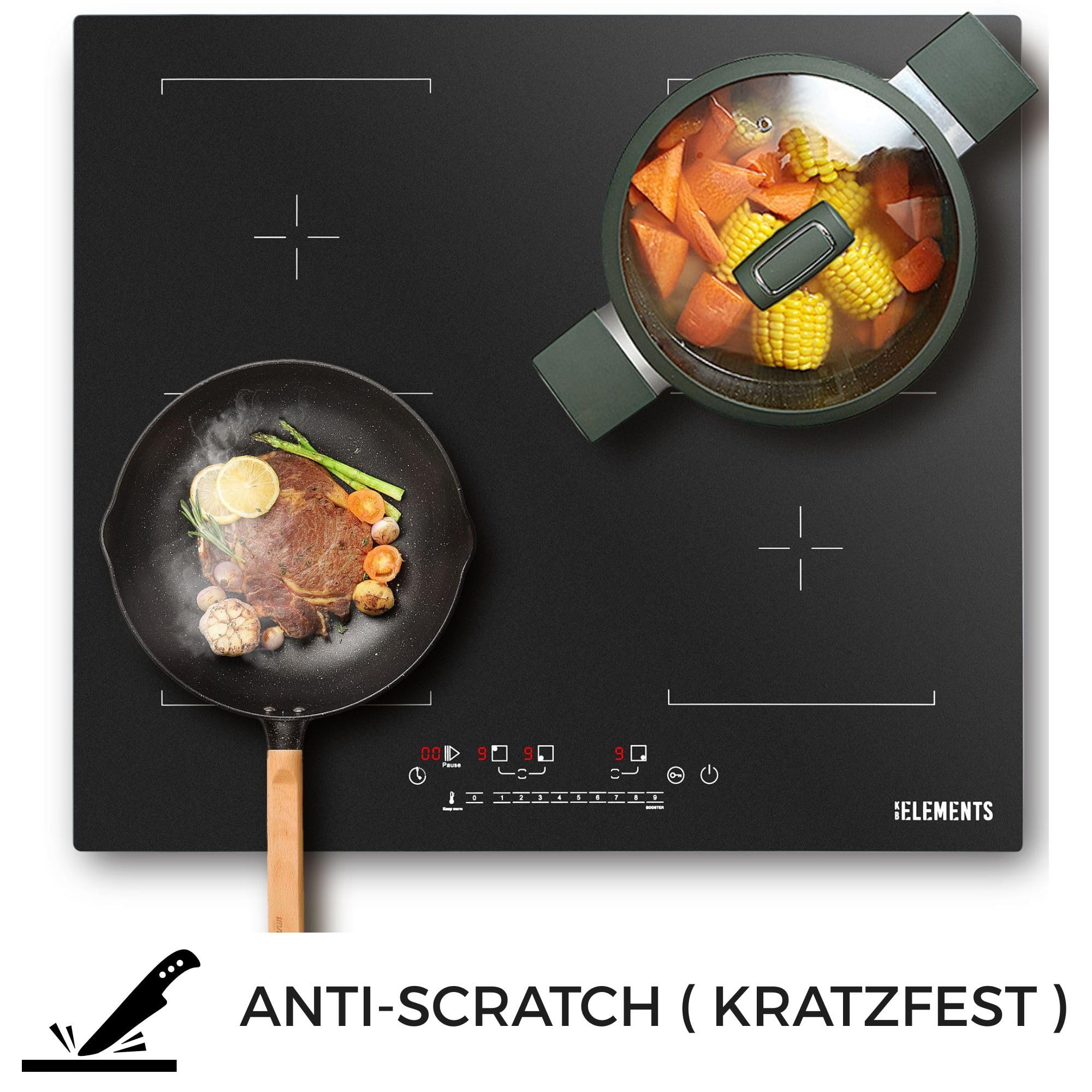 Herdset 60cm Einbaubackofen Air Fry AQUA CLEAN 59cm Autarkes Induktionskochfeld kratzfest 2 Flexzonen Schwarz EEK A+
