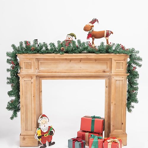 Miniatura 8 de Guirnalda de Navidad preiluminada de 9 pies con bayas rojas y piñas, 50 luces LED impermeables (1)