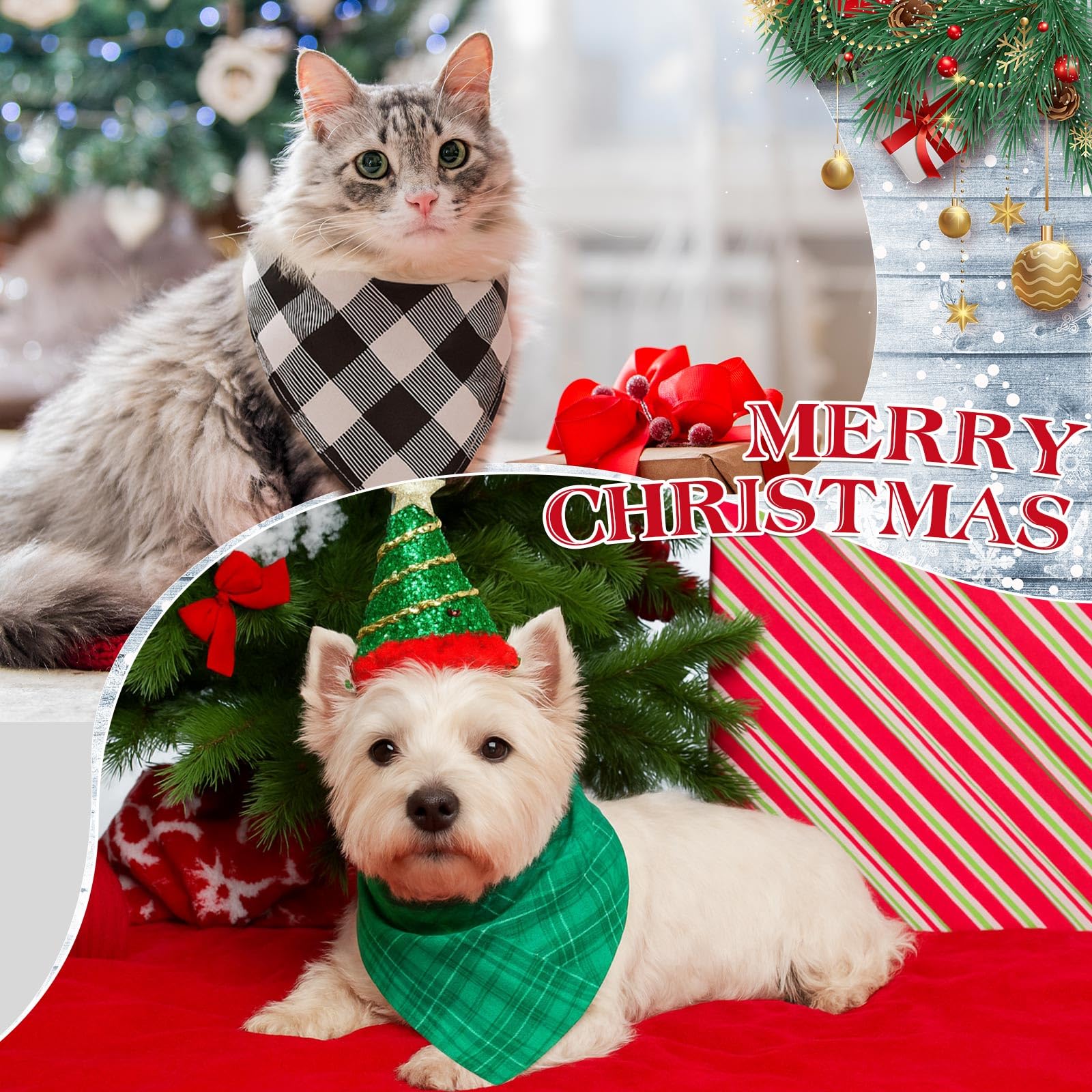 Weewooday Weihnachts-Hundehalstücher für Hunde, weich, verstellbar, Dreieckstuch für kleine, mittelgroße und große Haustiere, 80 x 55 x 55 cm, Rot/Grün, 50 Stück
