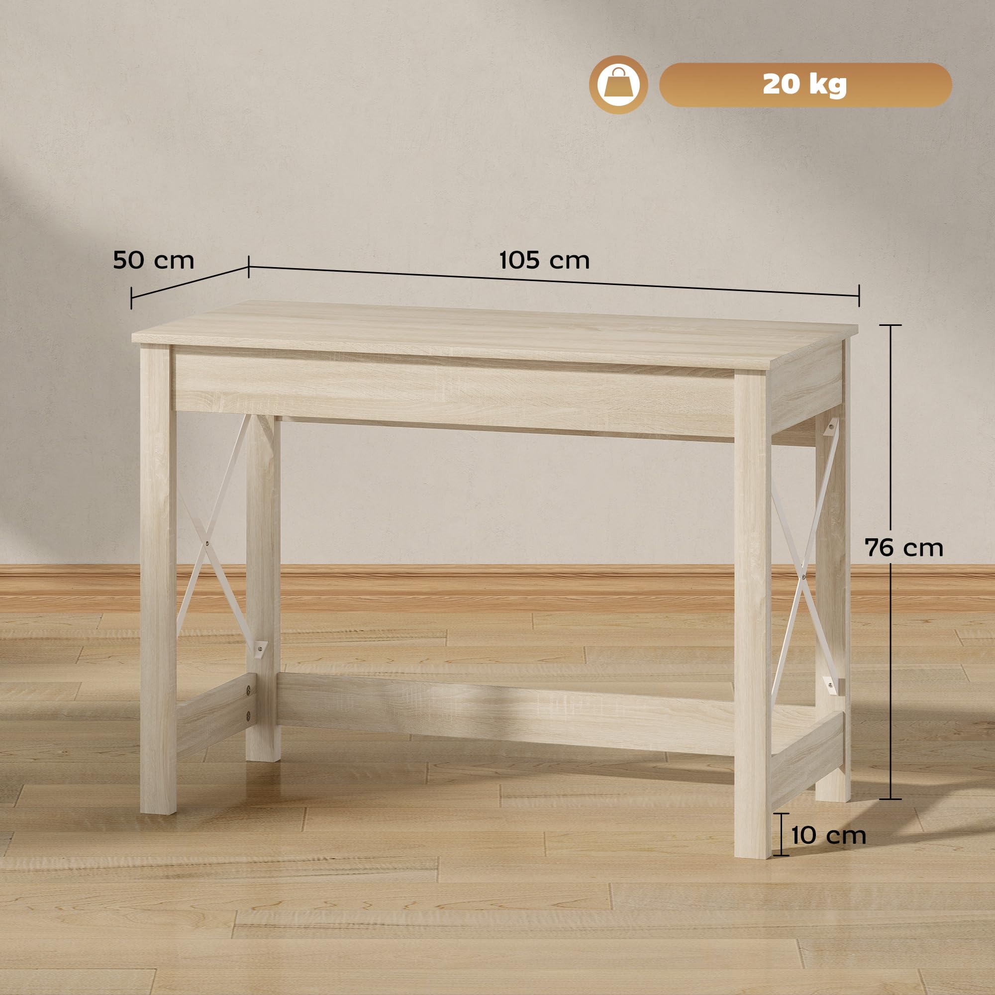 HOMCOM Mesa Escritorio Estilo Moderno Fácil de Montar 105x50x76 cm Natural | Mesa de Ordenador, para Oficina Dormitorio Estudio