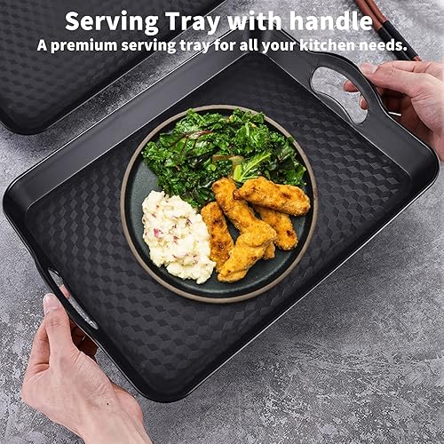 Miniatura 8 de Bandeja de plástico con asas, paquete de 2 bandejas rectangulares multiusos antideslizantes para servir restaurante para fiestas, mesa de café,