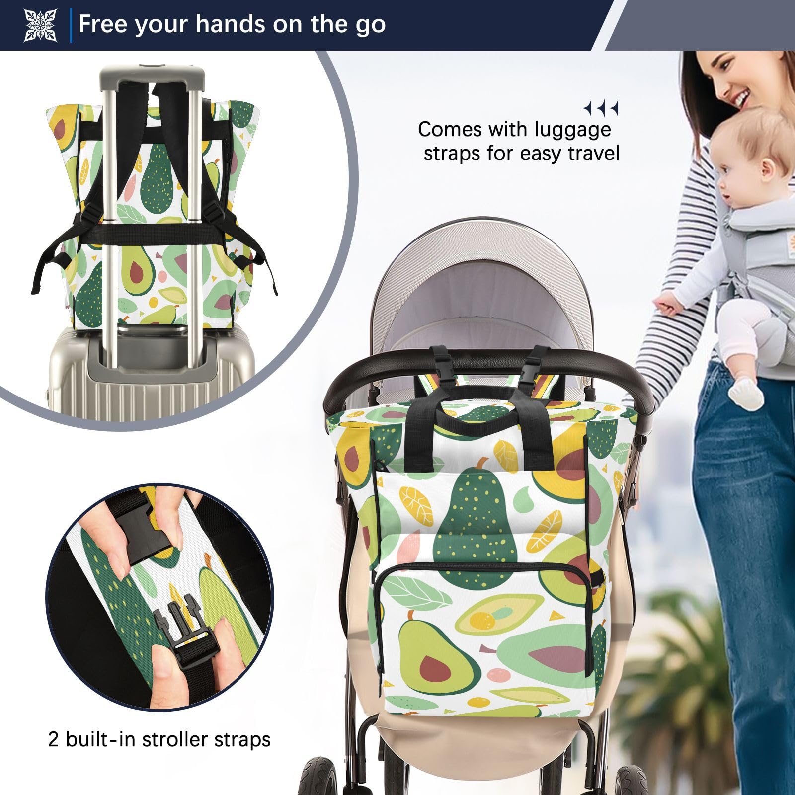 Aguacate De Dibujos Animados Mochilas de Pañales para Gran Capacidad Pañal Bolso Mochila para Viajar al Aire Libre Mamá y Papá