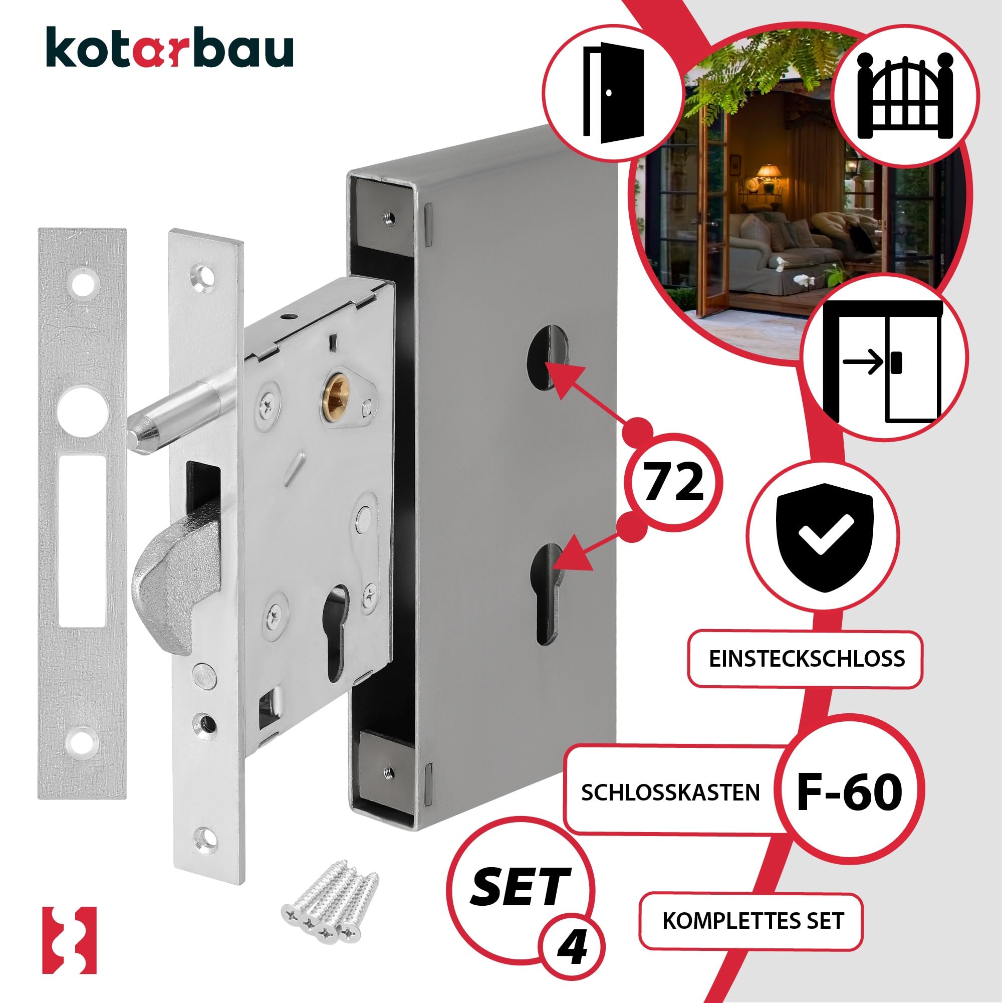 KOTARBAU® Hakenschloss Schiebetore Einsteckschloss F-60 Schlosskasten Schiebetürschloss Hakenfallenschloss Korrosionsbeständig Eingangstor