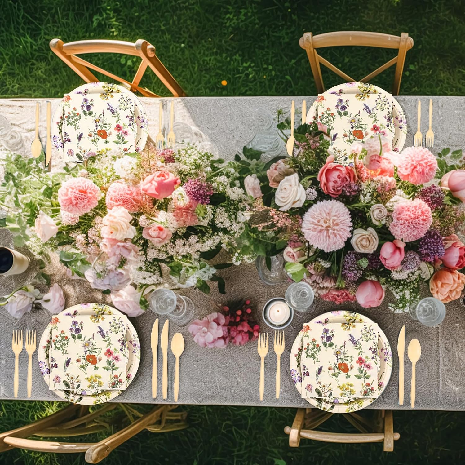 400 Pcs Wild Floral Disposable Paper Plates Napkins Cups Serve 50 Watercolor Floral Tableware Set for Spring Wedding Tea Party Decoration Bridal Shower Baby Shower (Fresh Color,Vivid Style) Fresh Color Vivid Style image 5 of 6 B0D73PJ3PN