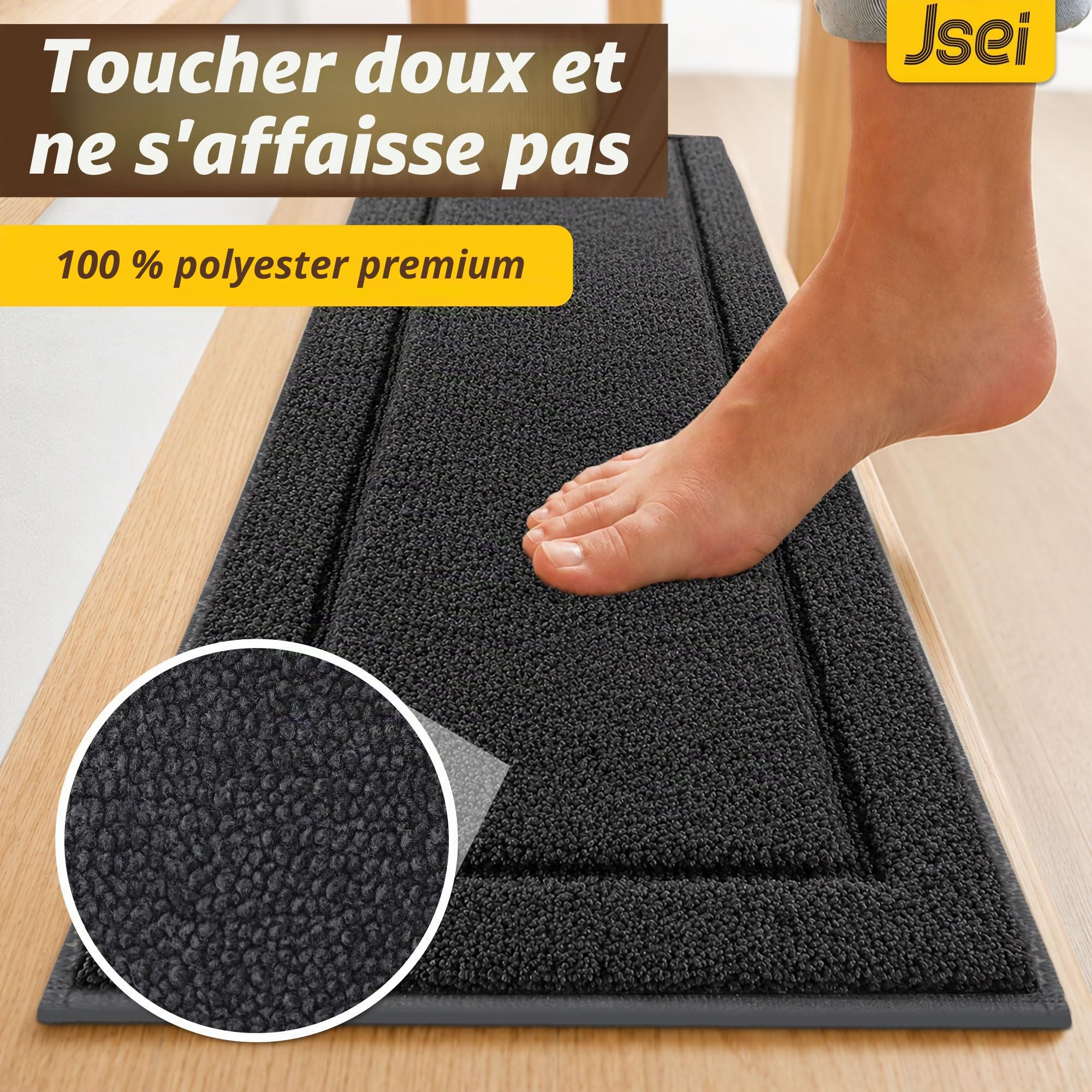 JSEI Tapis Escalier Antidérapant, Lot de 15 Marchettes Escalier Autocollantes Lavables, Tapis de Marche 20,3 x 76,2 cm, Dos TPE, Gris Foncé