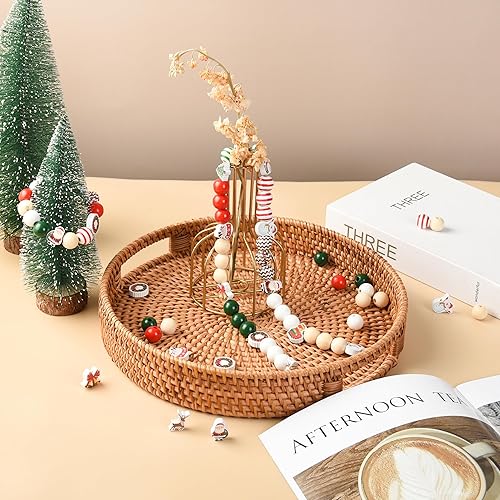 Miniatura 8 de 240 cuentas de madera de Navidad, cuentas de madera de color rojo y verde, muñeco de nieve, pan de jengibre, Papá Noel, ciervo, cuentas para