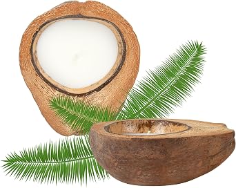 Restaurantware-Coco Casa 6.5 x 2.5 Inch Coconut Shell Candle, 1 Hand Poured Coconut Bowl Candle - Pineapple Papaya Fragrance, Double Wax Blend, Soy Wax Scented, Wooden Wick,